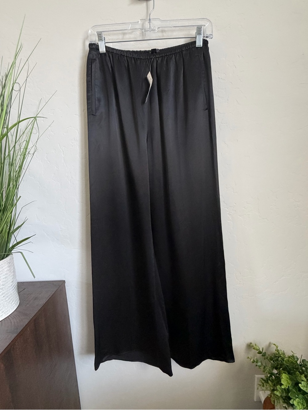 J.Crew Cosmo Pants Black Satin Wide Leg Pull On NWT Size S $158